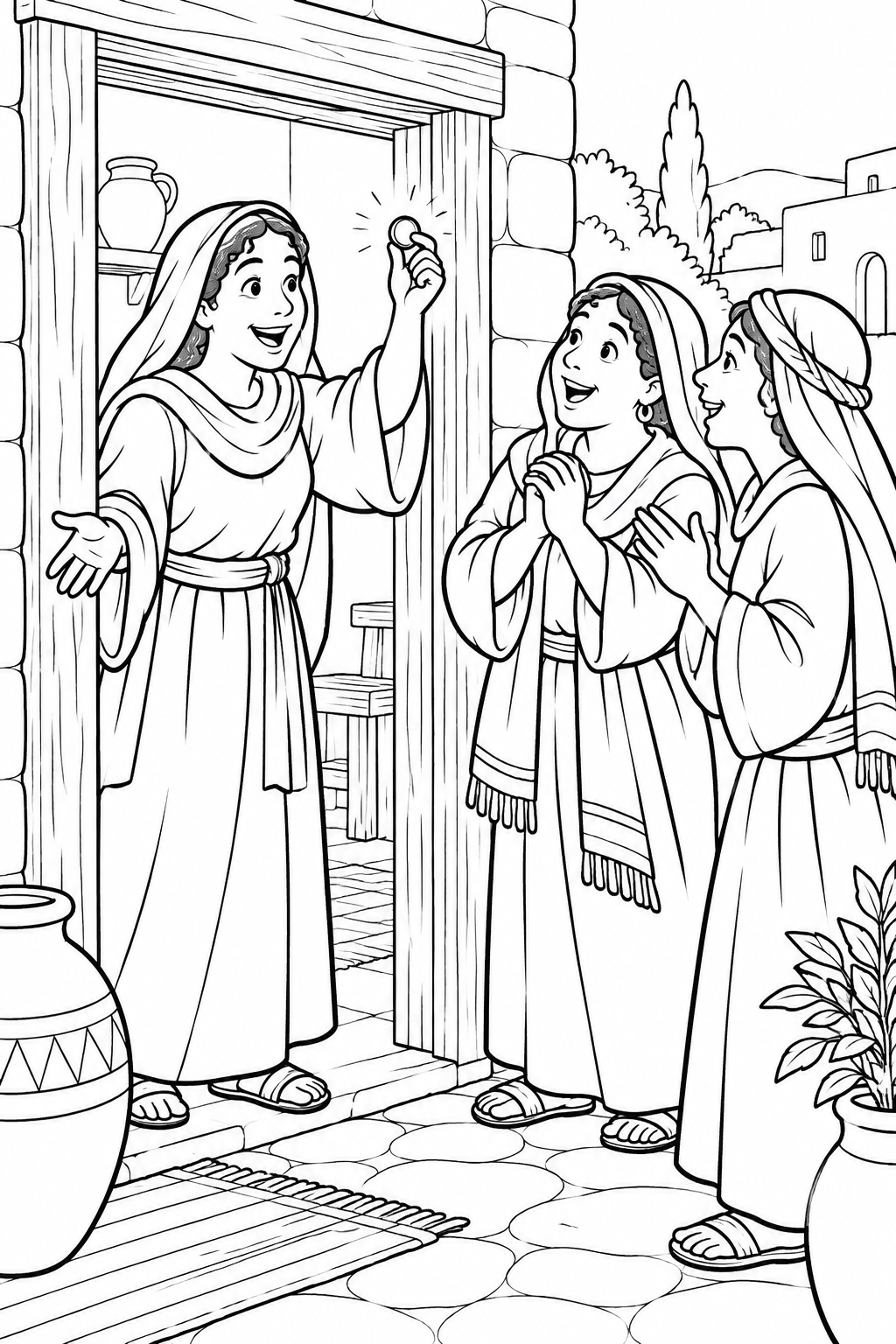 Rejoicing over the Found Coin from The Lost Coin Bible coloring page
