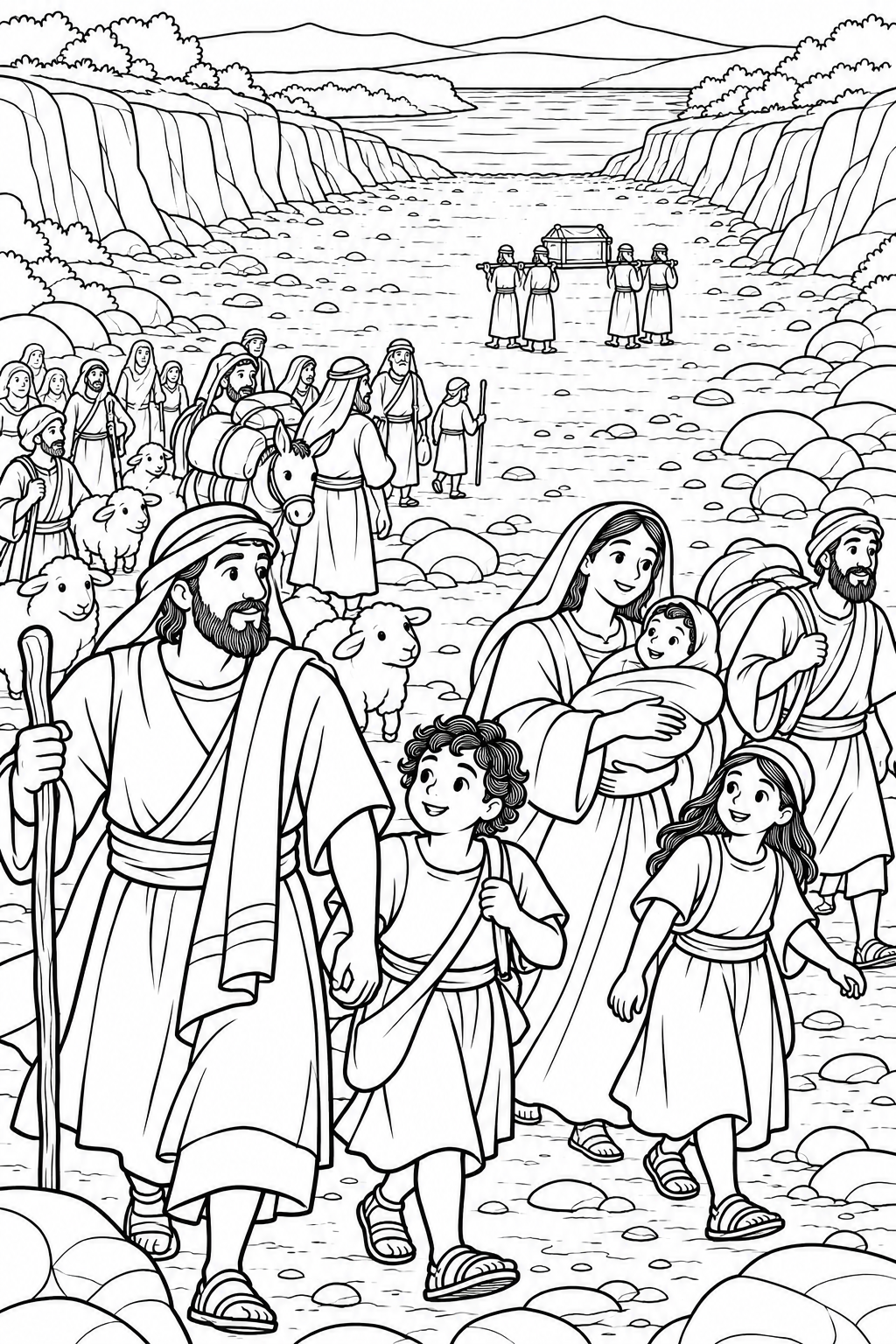 Crossing on Dry Ground from Crossing the Jordan Bible coloring page