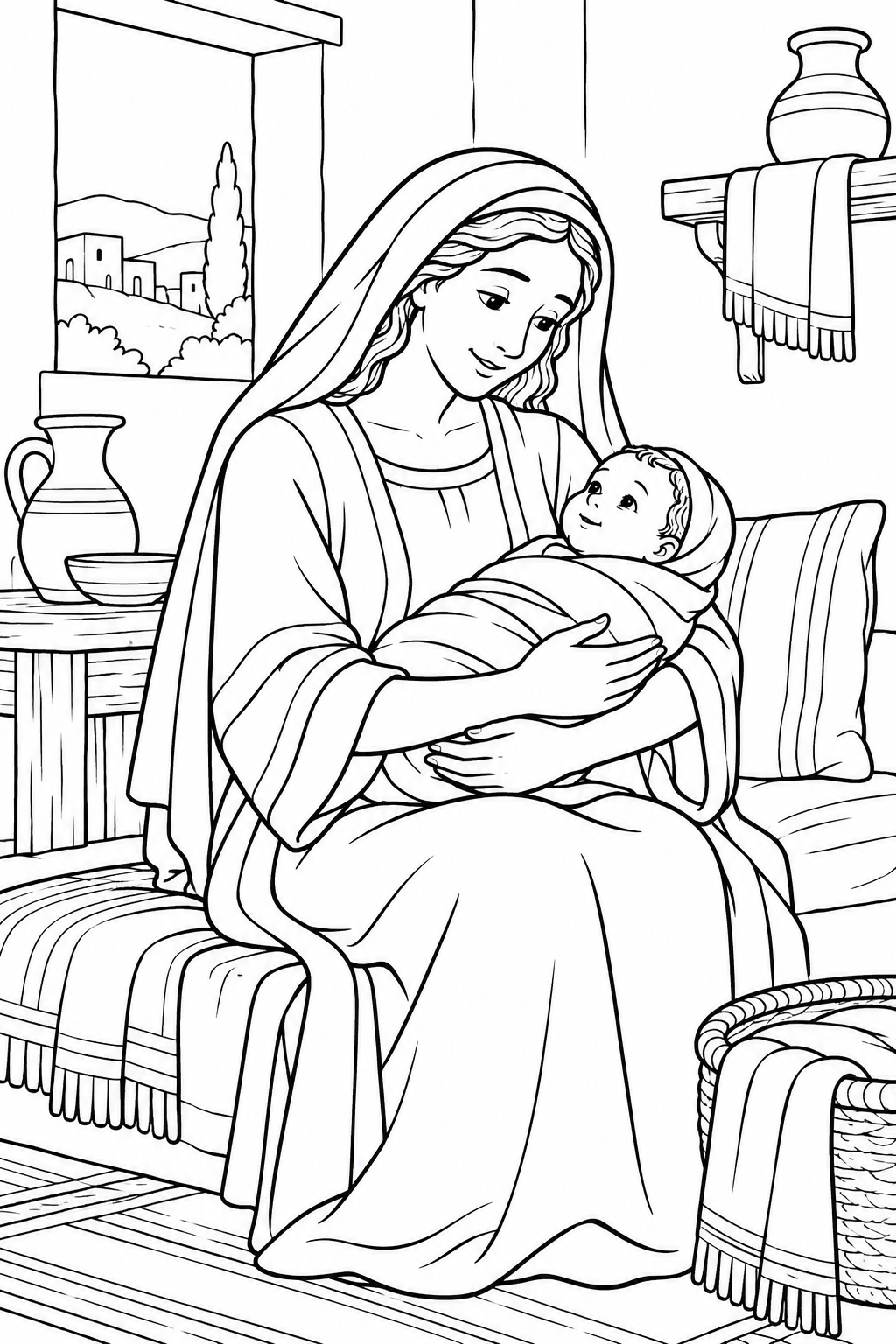 Hannah and Baby Samuel from Hannah Prays for a Child Bible coloring page