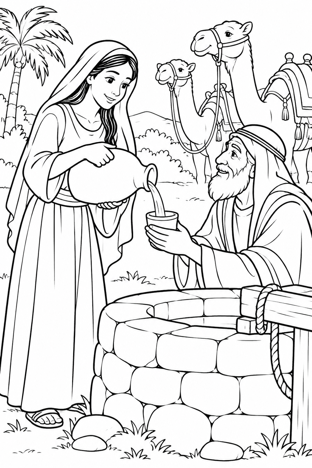 Rebekah Offers Water from Rebekah at the Well Bible coloring page