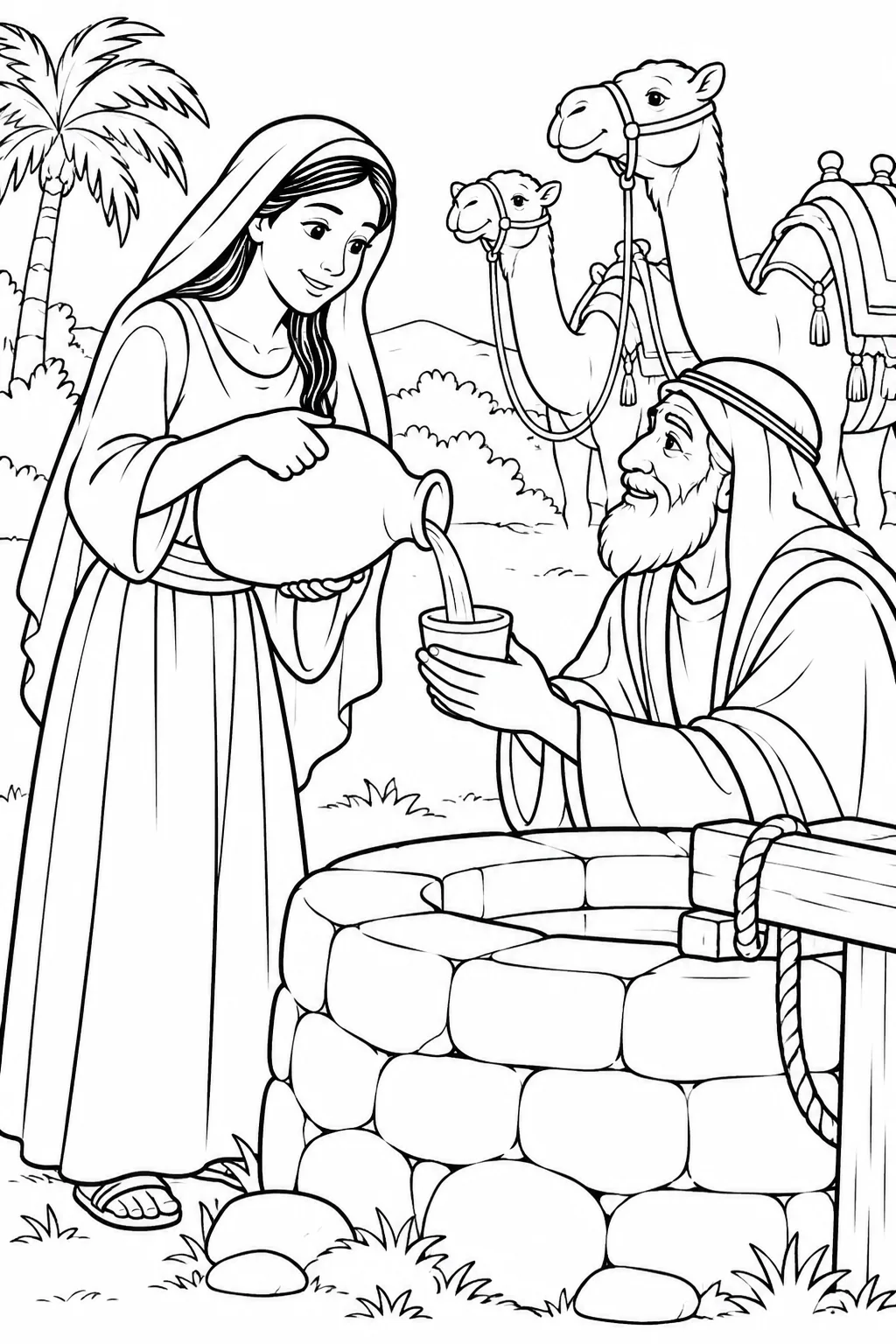 Rebekah Offers Water Bible coloring page