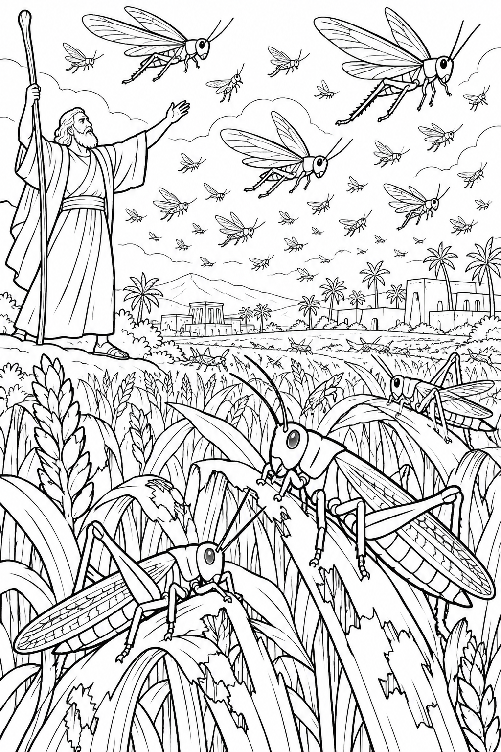 Locusts over the Fields from The Ten Plagues of Egypt Bible coloring page