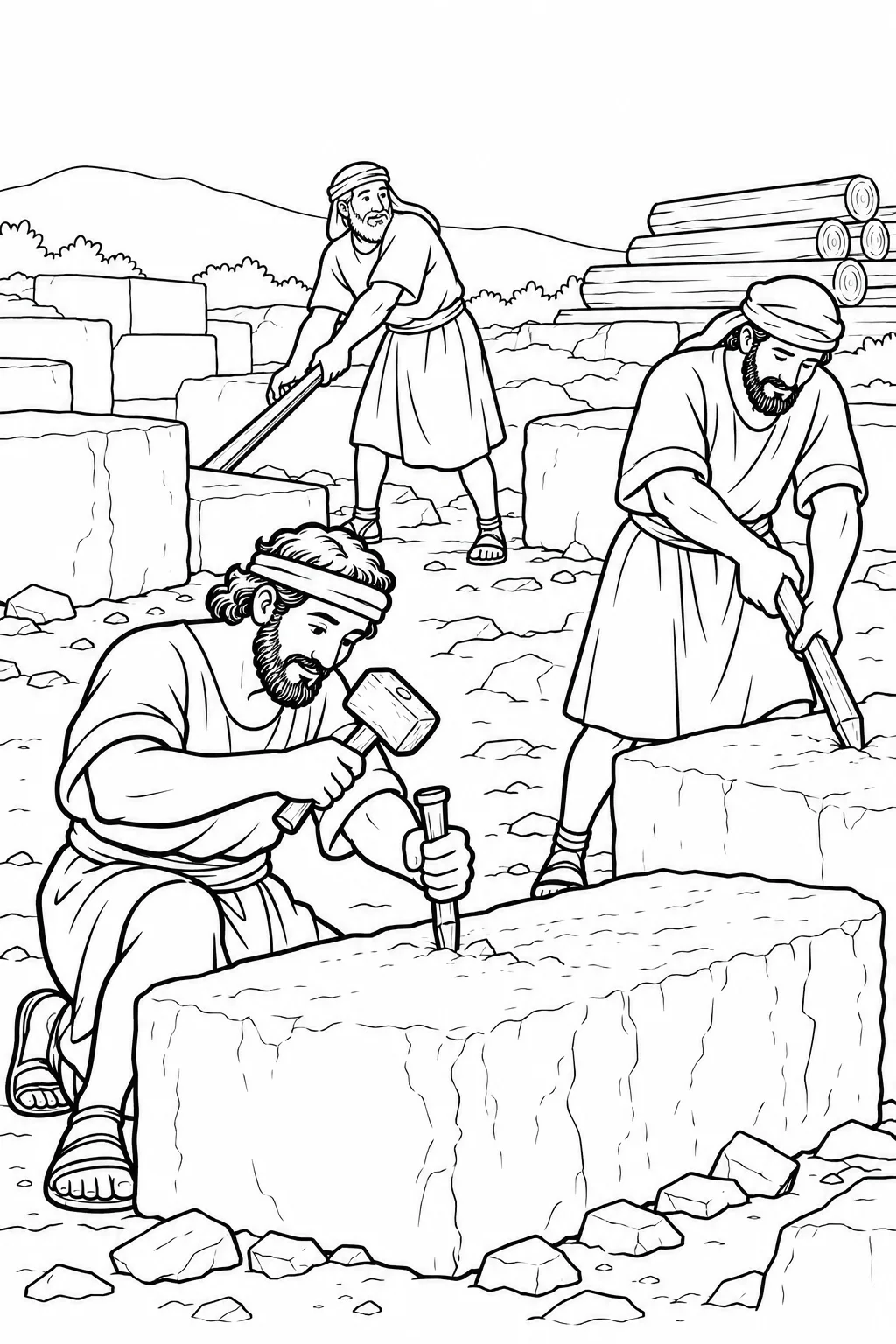 Workers Prepare the Foundation Stones Bible coloring page