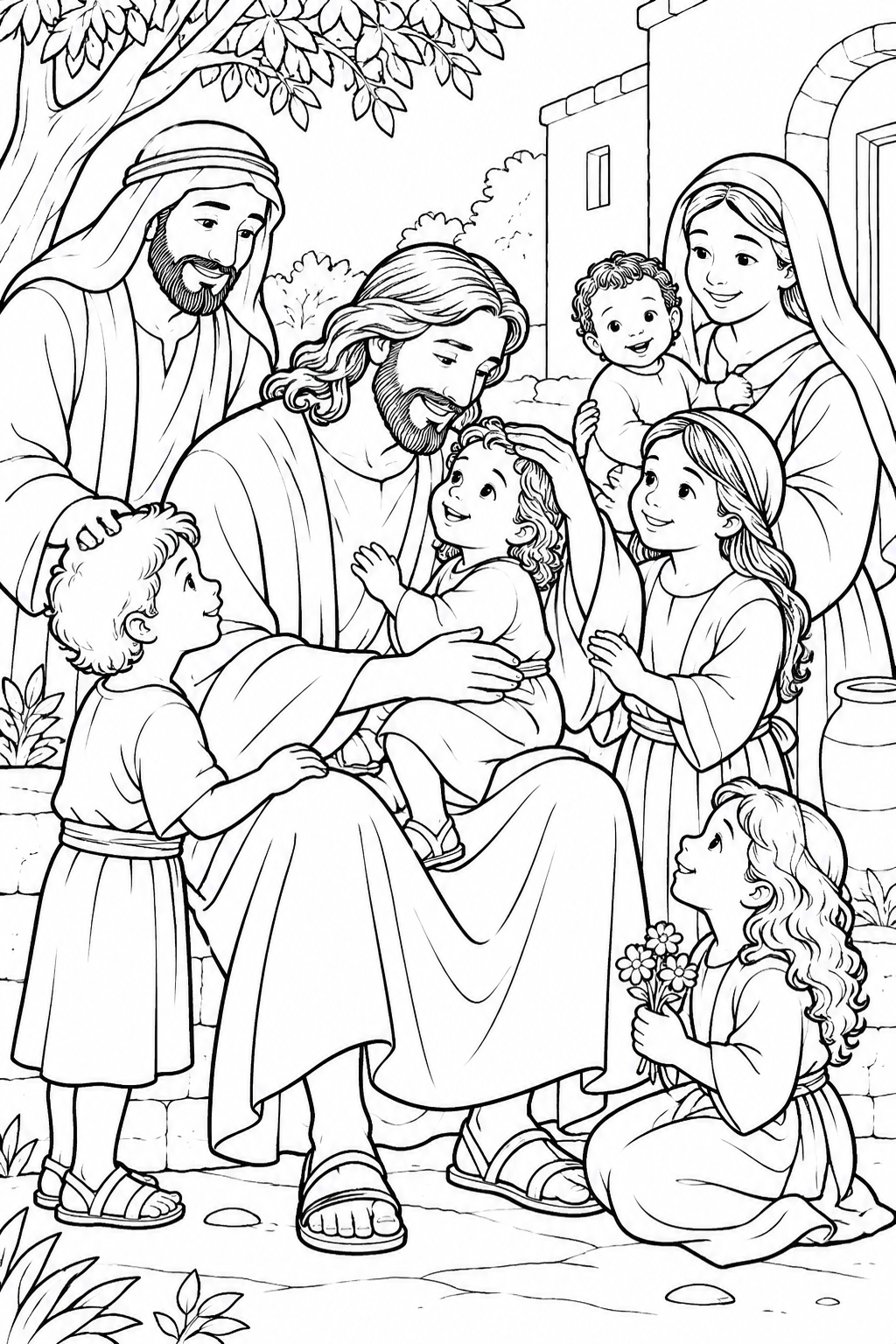 Jesus Blesses the Children from Jesus Welcomes Children Bible coloring page