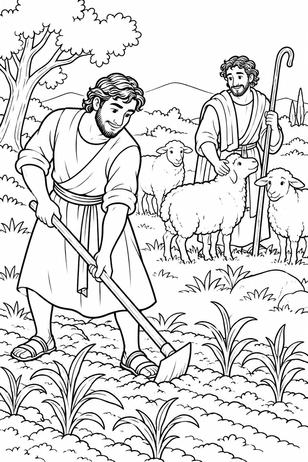 Two Brothers and Their Work from Cain and Abel Bible coloring page