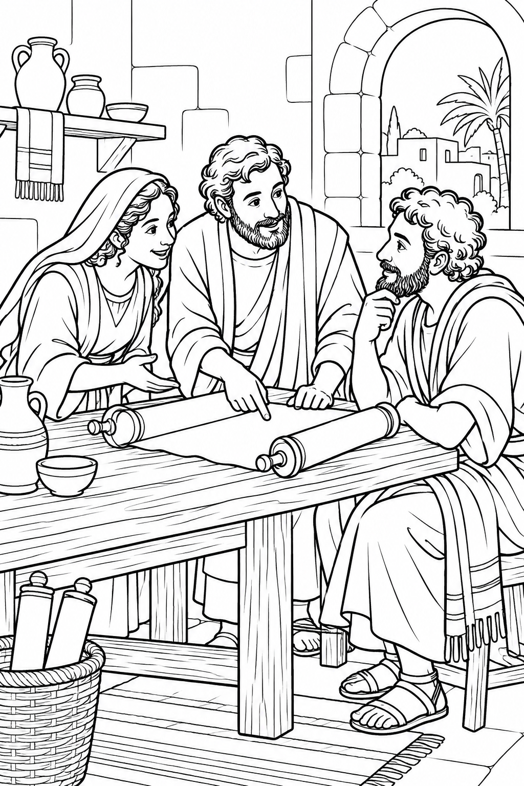 Learning Together with Apollos from Priscilla and Aquila Help Apollos Bible coloring page