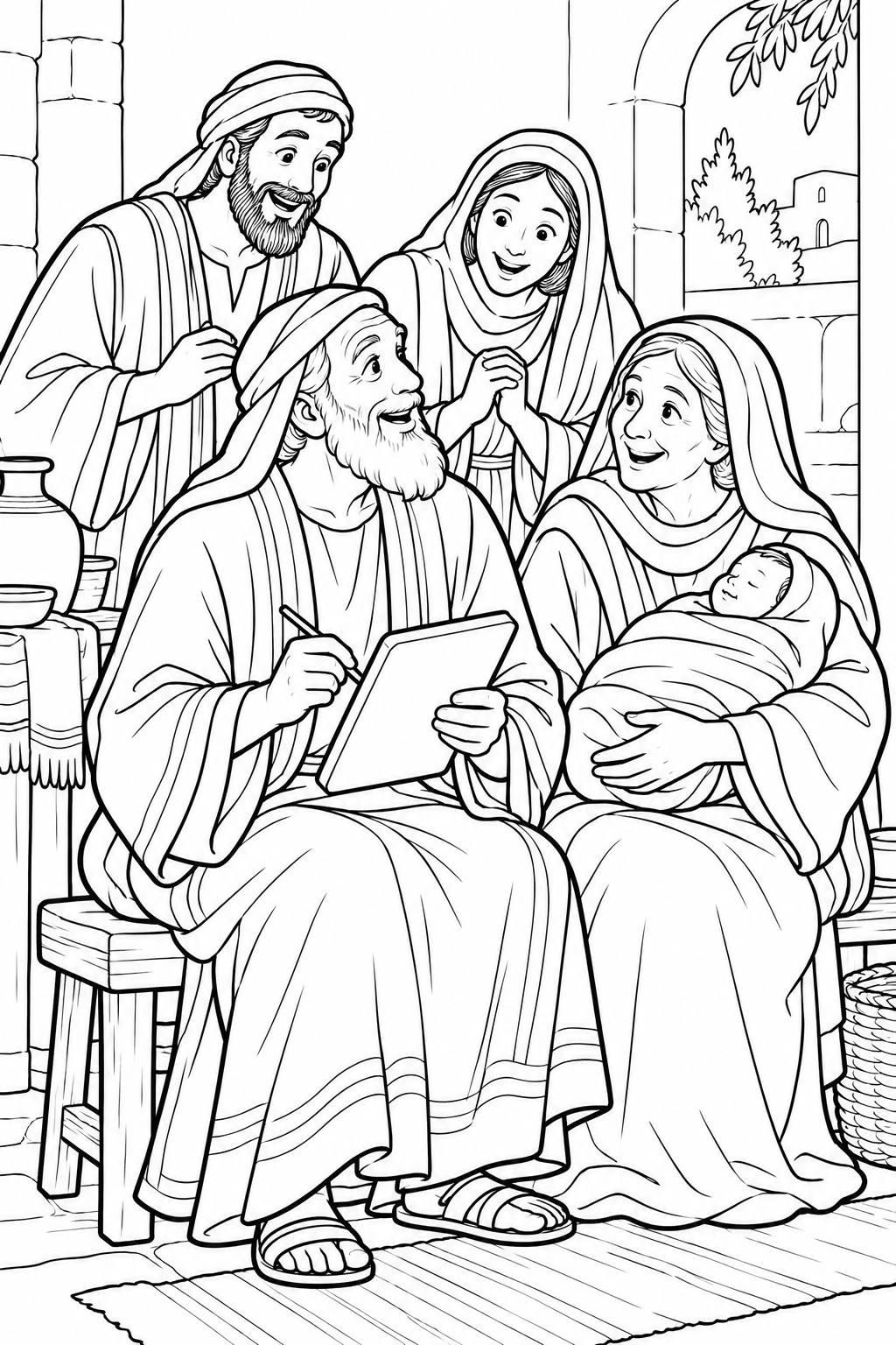 Zechariah Names His Son John from Zechariah and Elizabeth Bible coloring page