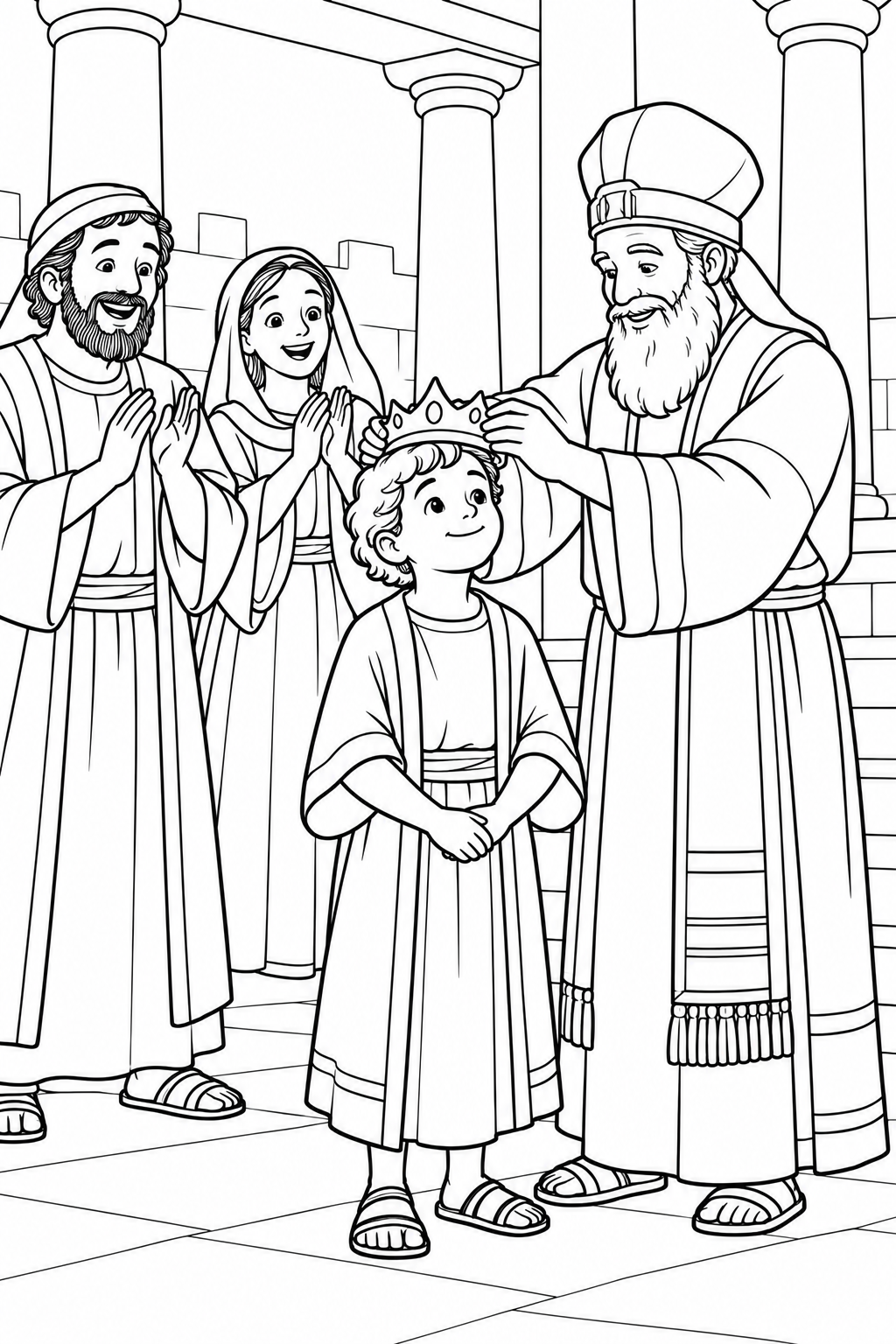 Joash Receives the Crown from Young King Joash Bible coloring page