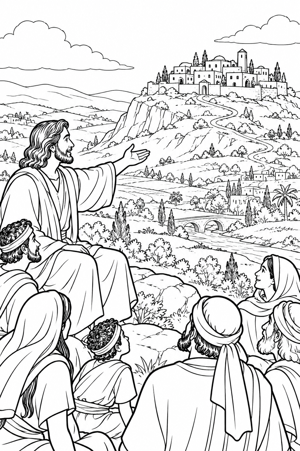 A City on a Hill from The Sermon on the Mount Bible coloring page