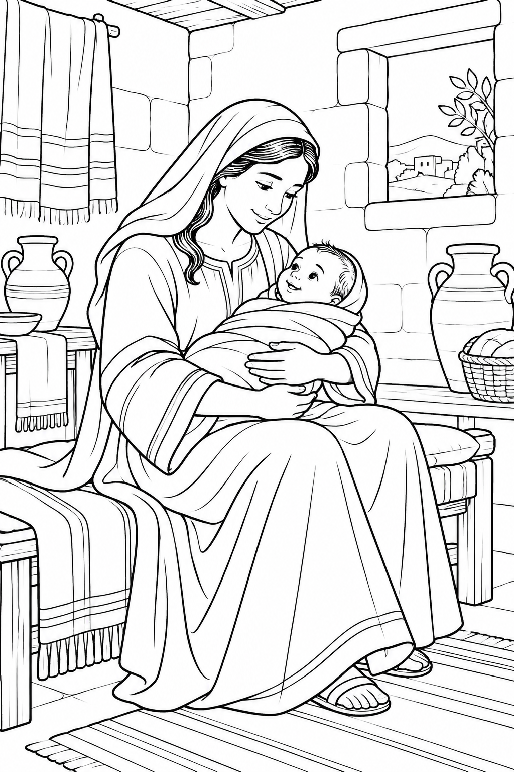 Hannah and Baby Samuel from Hannah Prays for a Child Bible coloring page