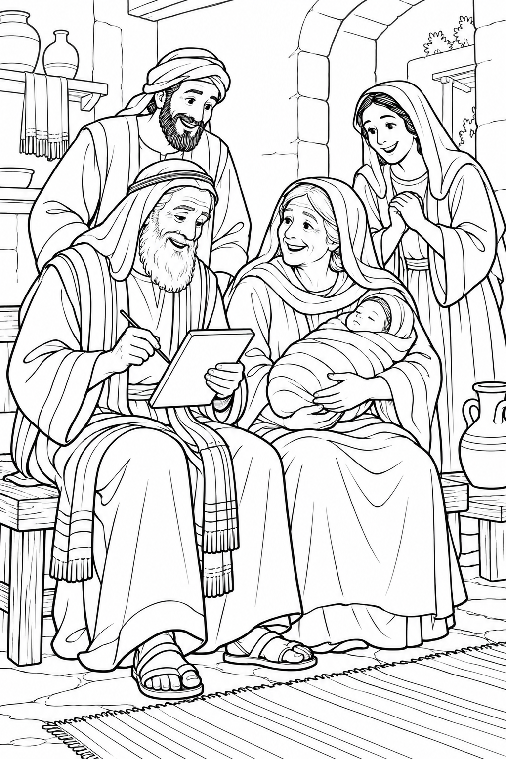 Zechariah Names His Son John from Zechariah and Elizabeth Bible coloring page