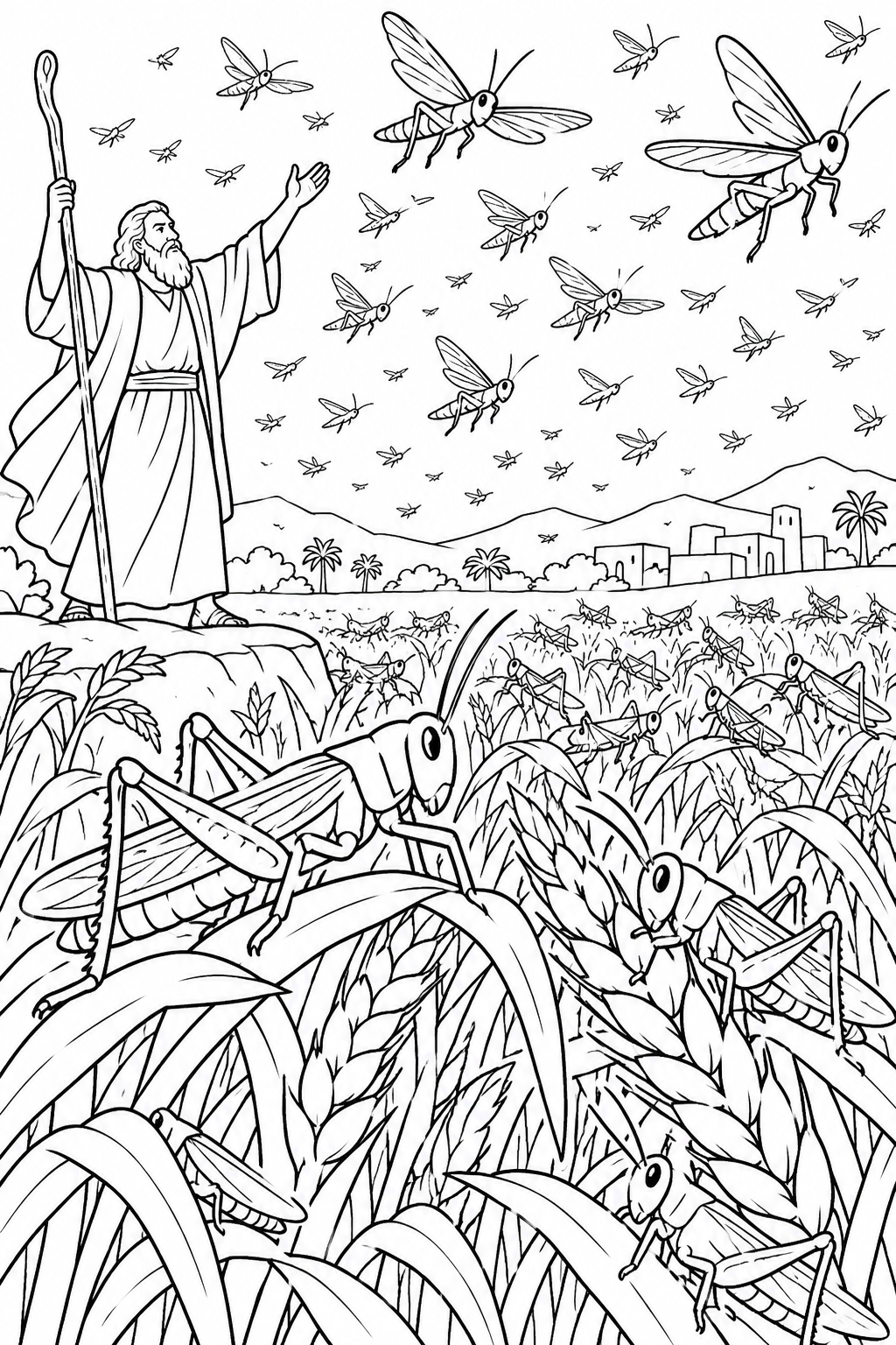 Locusts over the Fields from The Ten Plagues of Egypt Bible coloring page