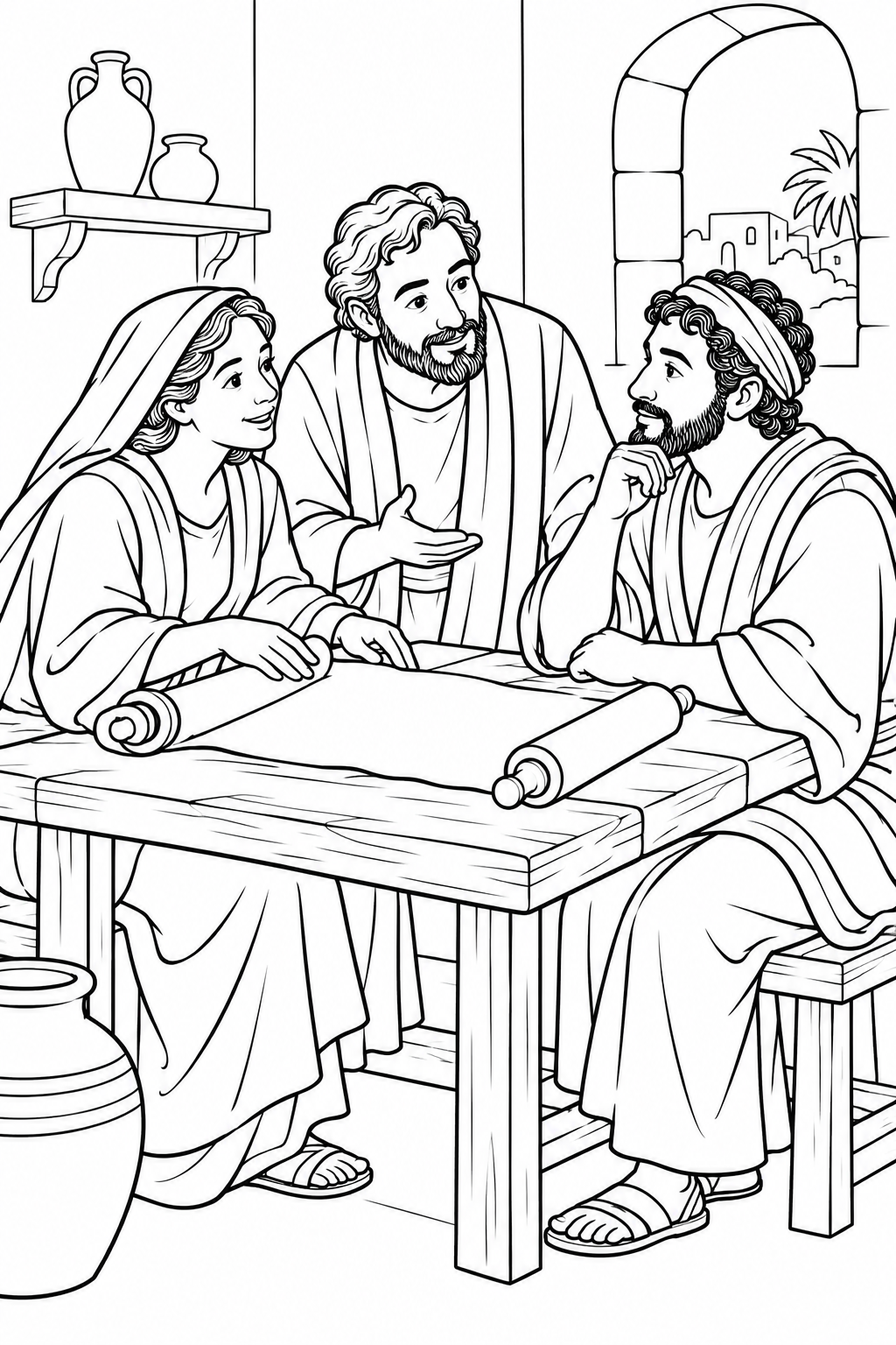 Learning Together with Apollos from Priscilla and Aquila Help Apollos Bible coloring page