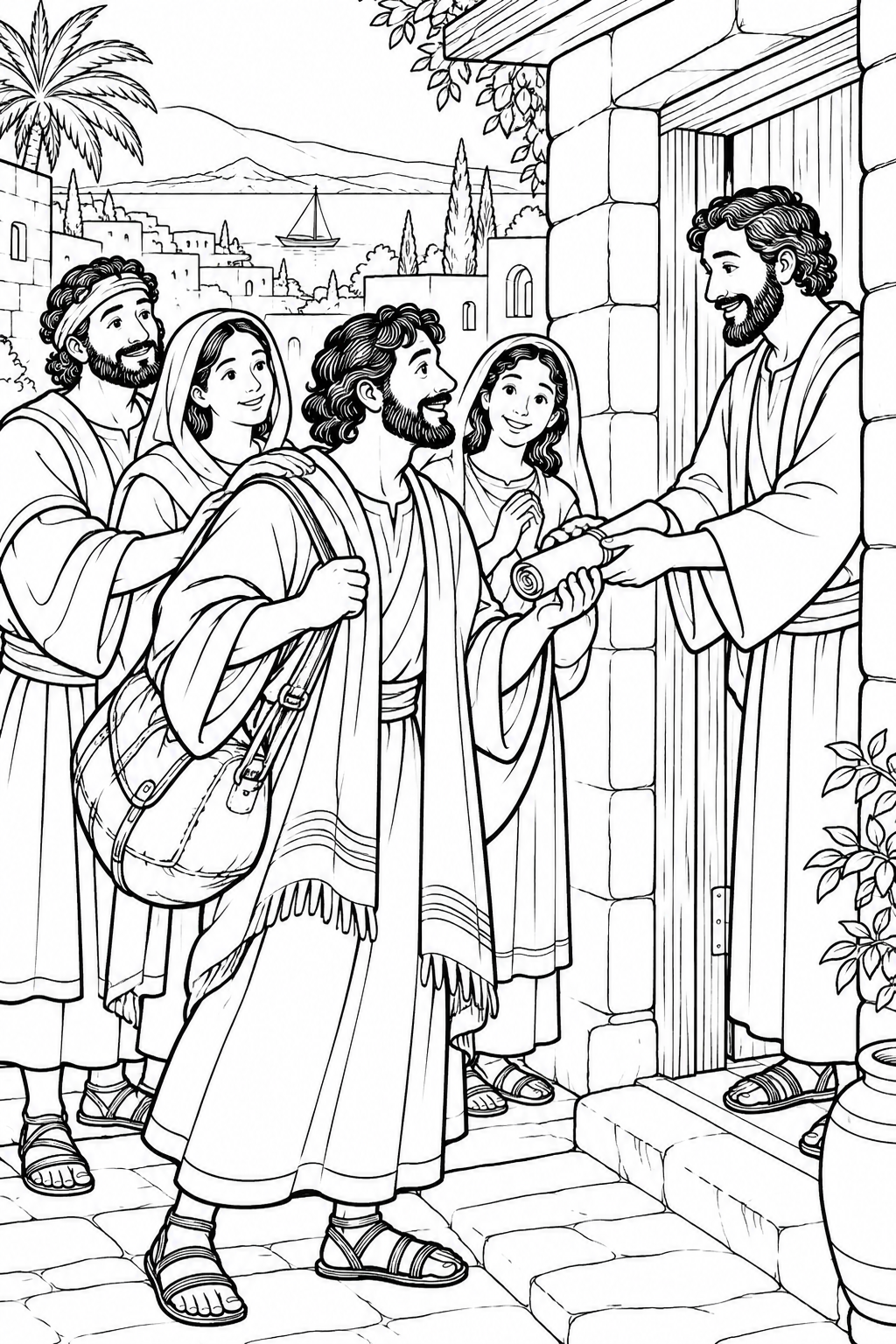 Encouragement for Apollos from Priscilla and Aquila Help Apollos Bible coloring page