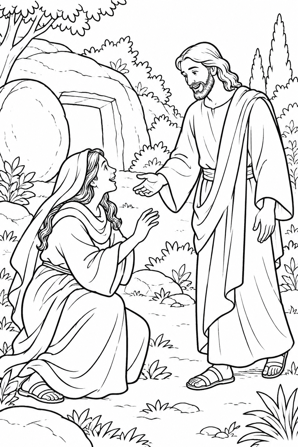 Mary Magdalene Recognizes Jesus from Jesus Appears to Mary Magdalene Bible coloring page