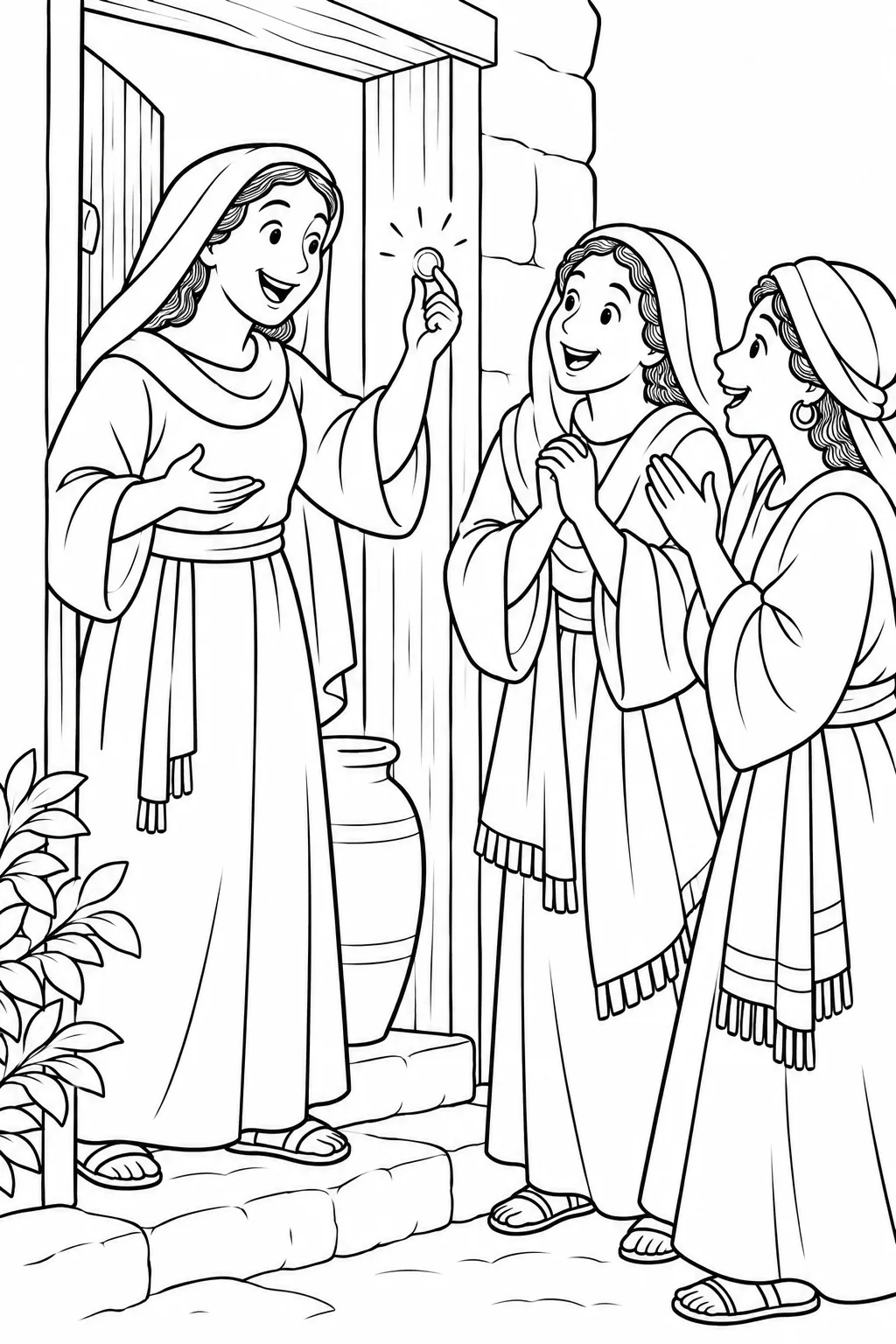 Rejoicing over the Found Coin Bible coloring page
