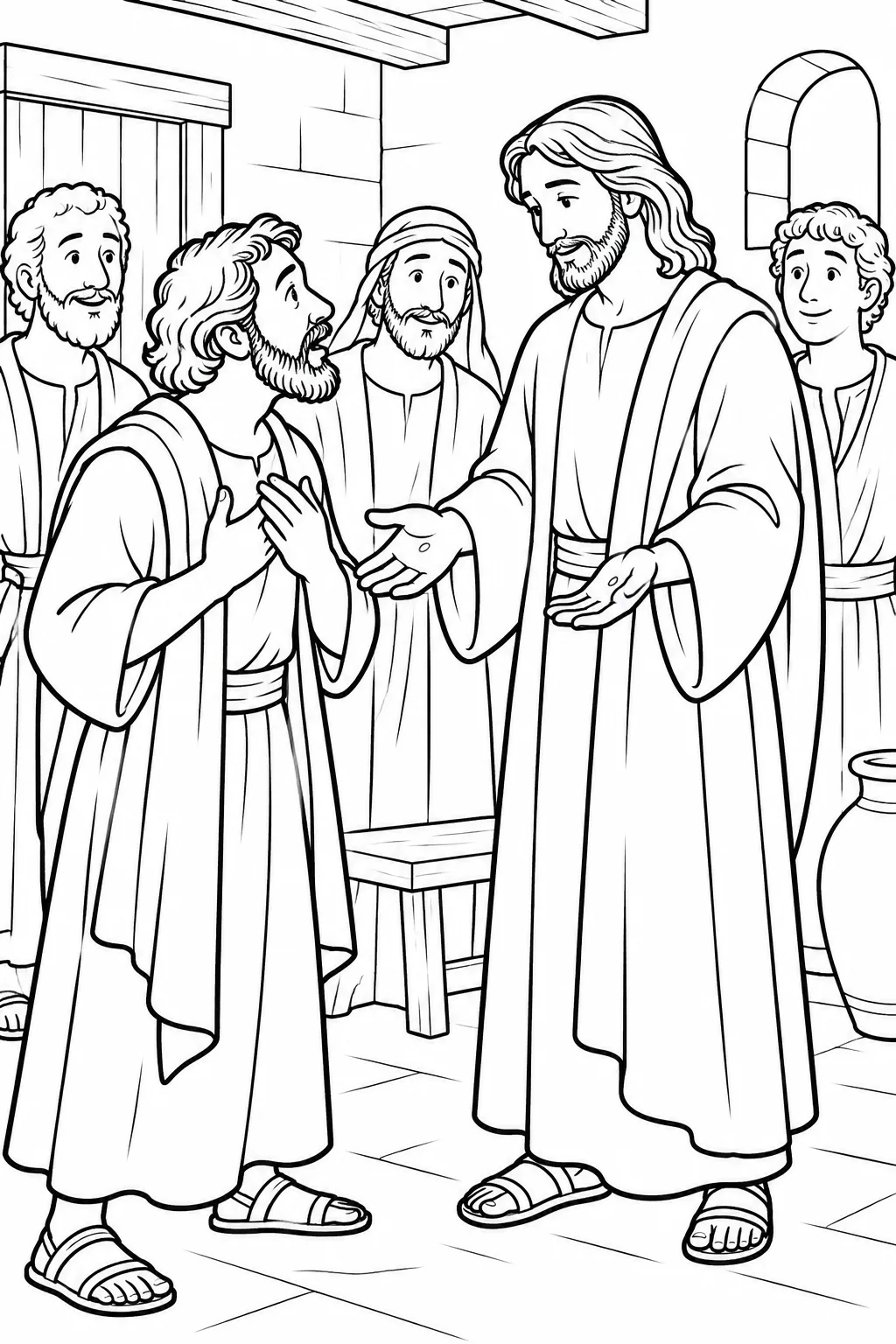 Jesus Welcomes Thomas Bible coloring page