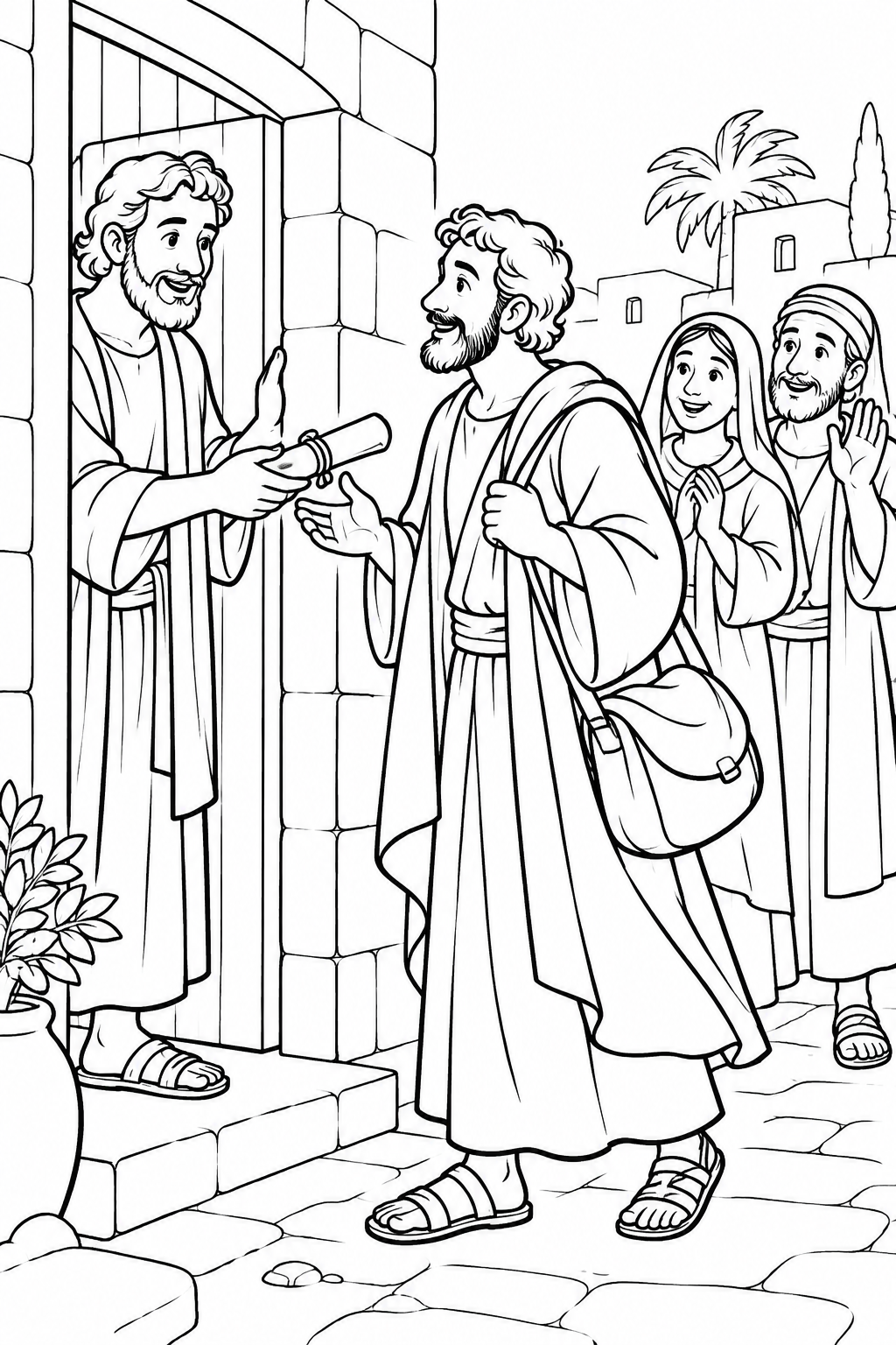 Encouragement for Apollos from Priscilla and Aquila Help Apollos Bible coloring page
