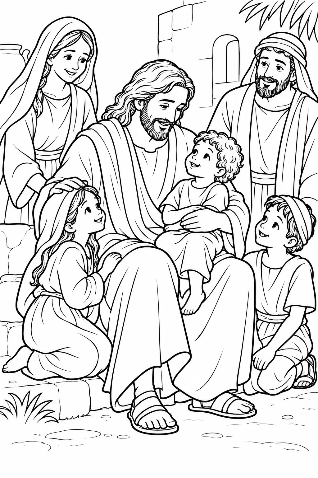 Jesus Blesses the Children Bible coloring page