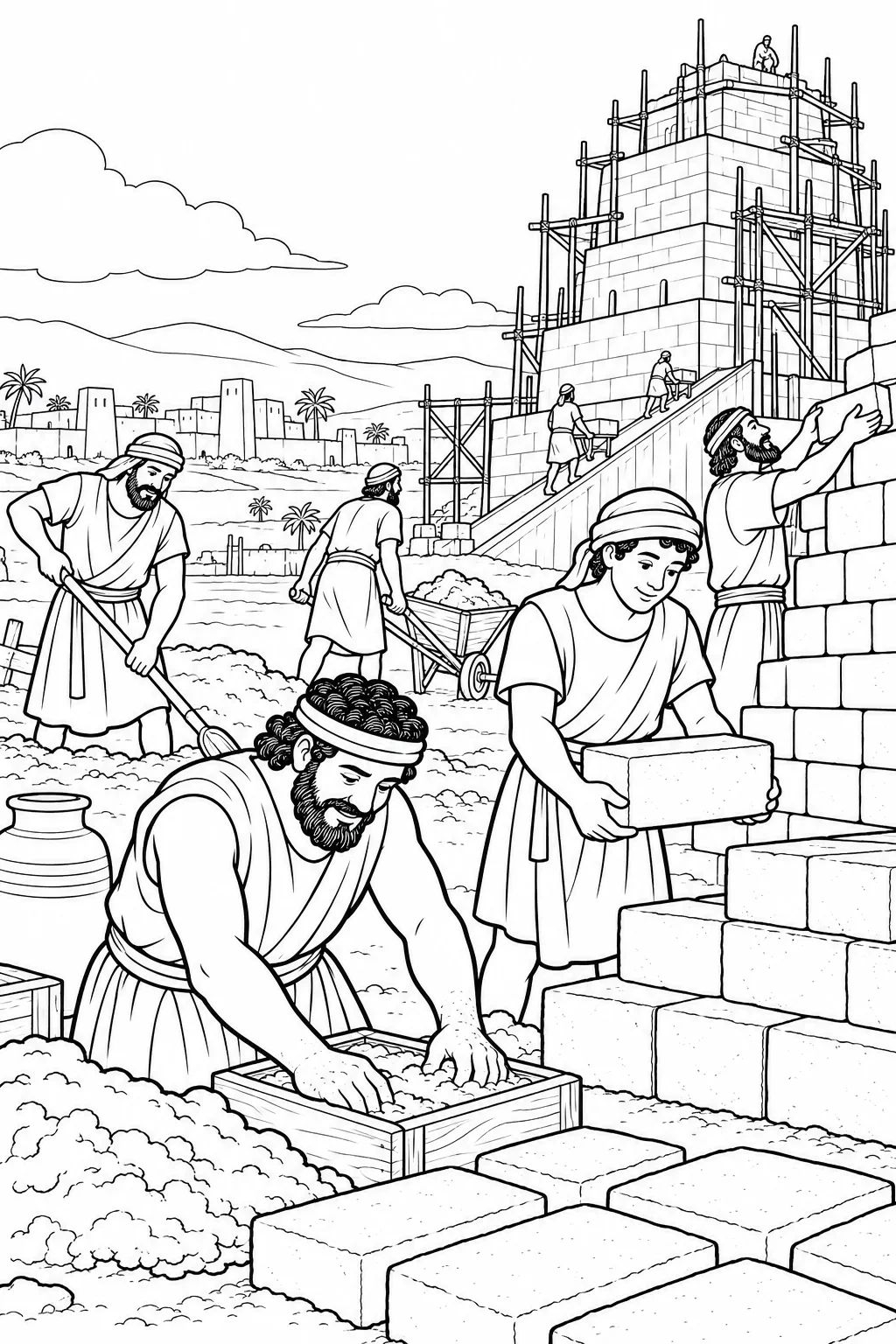 Builders Make Bricks at Babel Bible coloring page