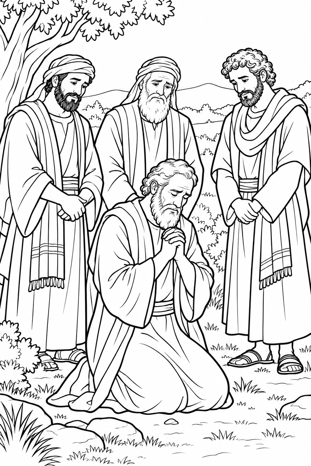 Job Prays for His Friends from Job and His Friends Bible coloring page