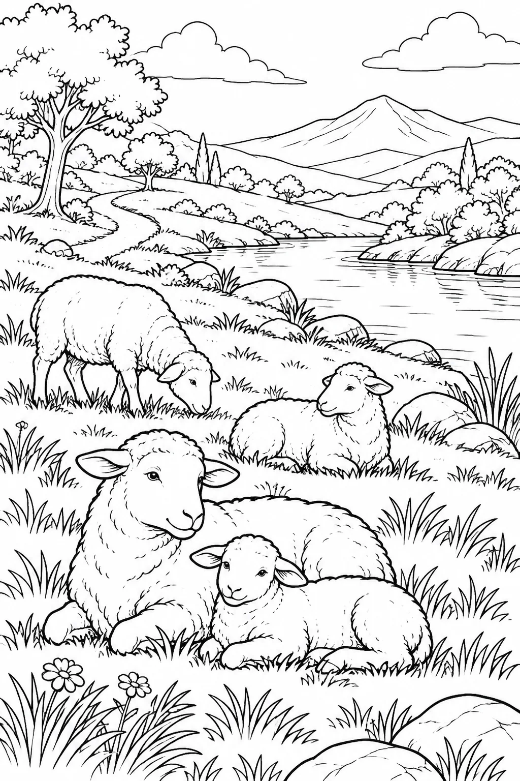 Quiet Pastures and Still Water Bible coloring page