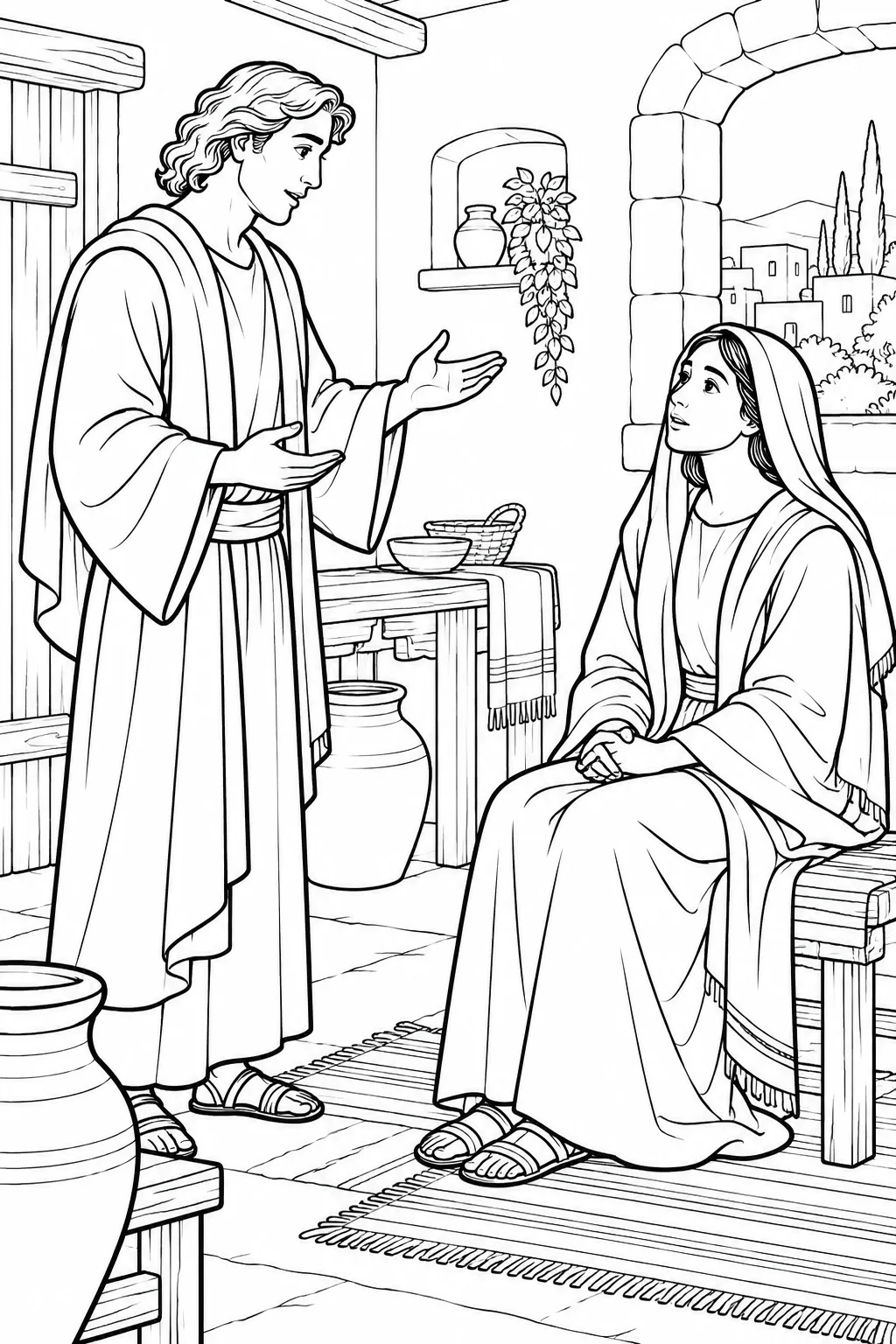 Mary Listens to Gabriel Bible coloring page