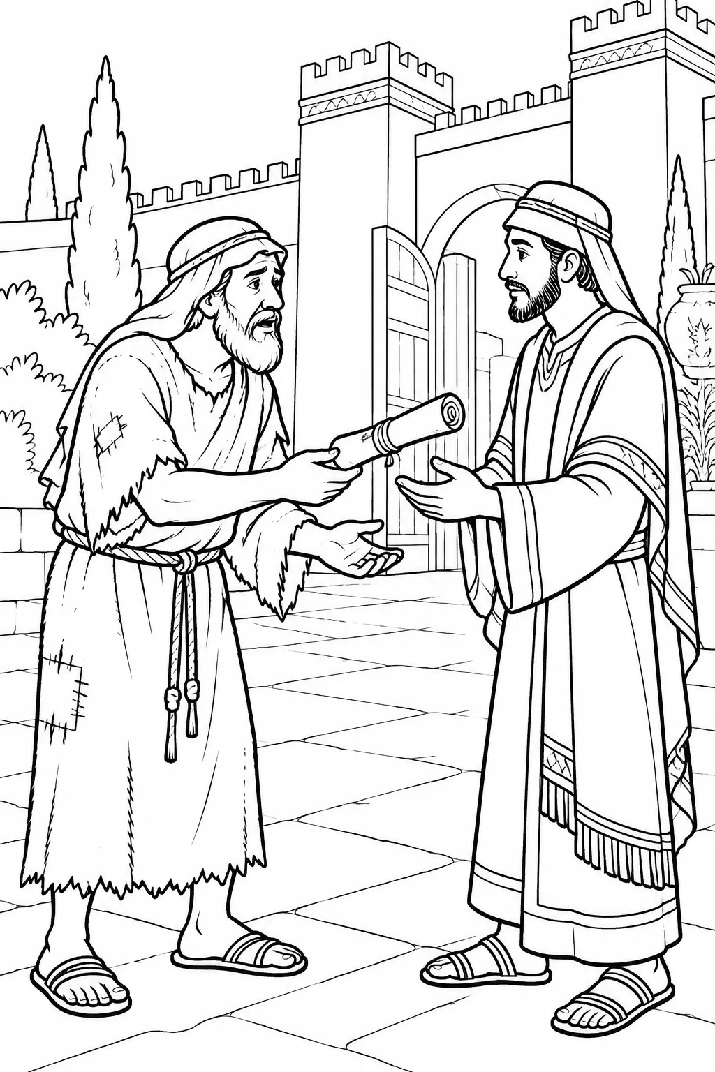 Mordecai Sends Esther a Message Bible coloring page
