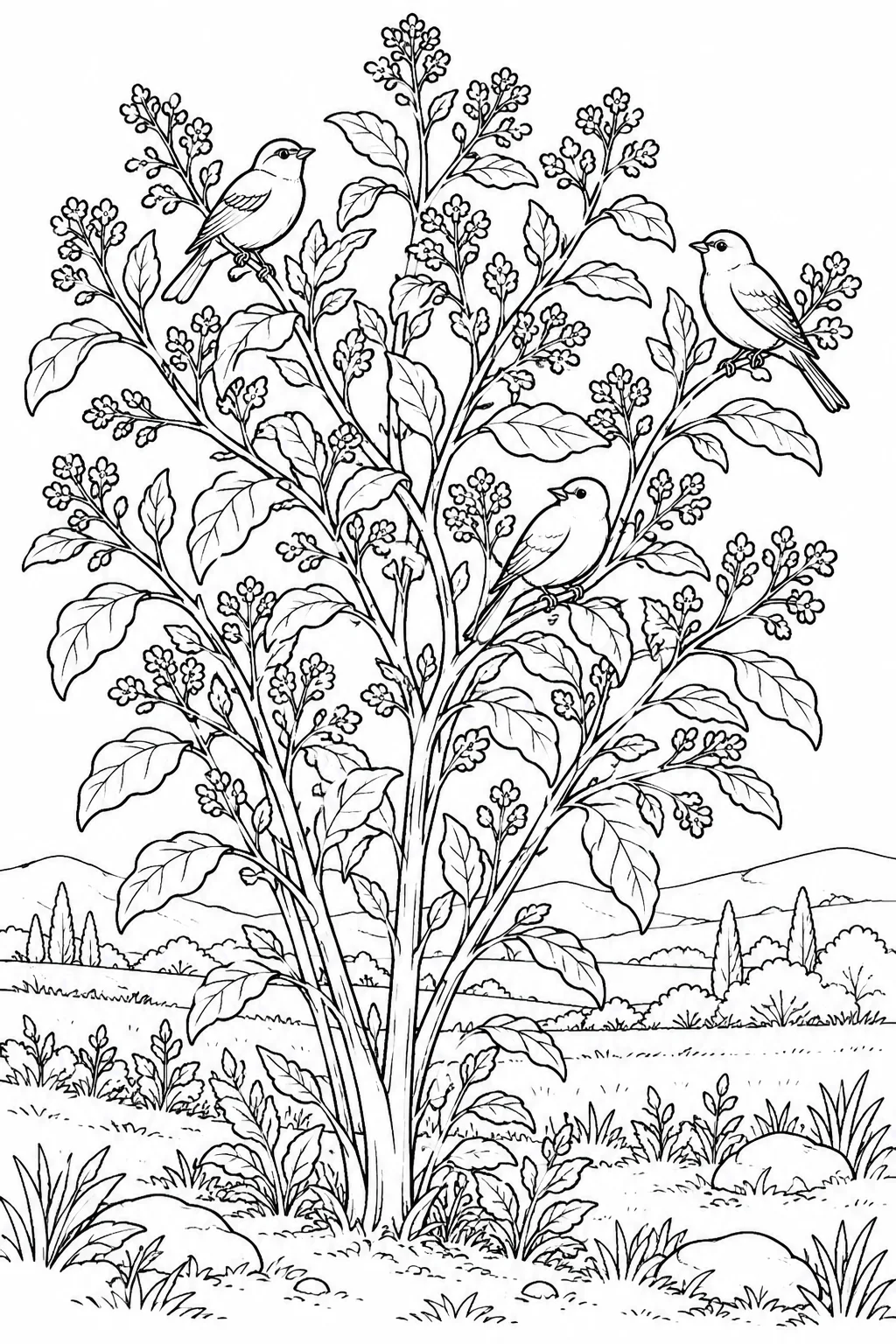 Birds Rest in the Branches Bible coloring page