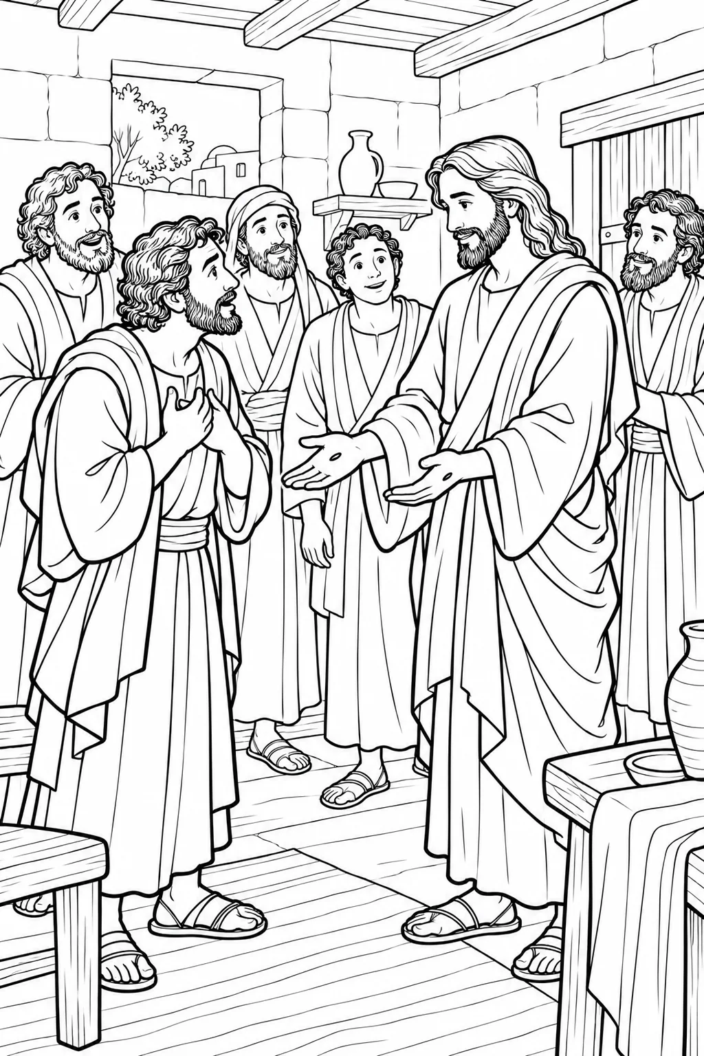 Jesus Welcomes Thomas Bible coloring page