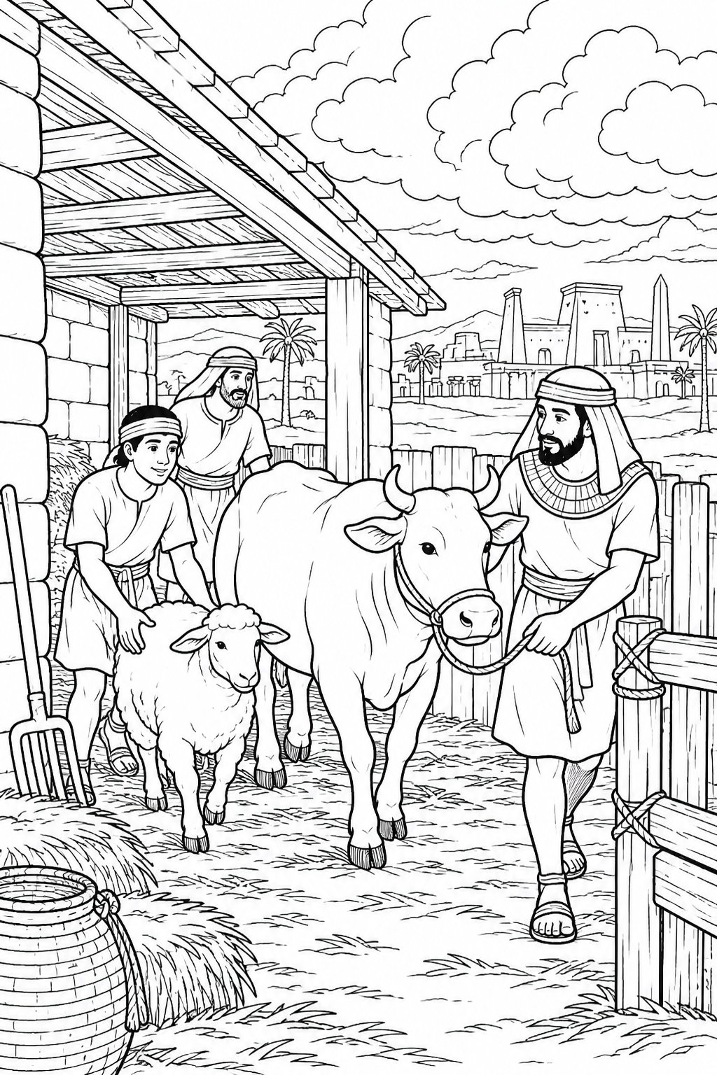 Shelter Before the Hail from The Ten Plagues of Egypt Bible coloring page