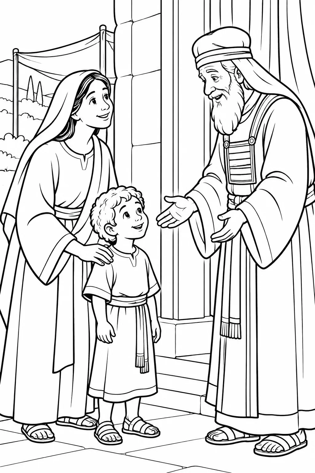 Hannah Brings Samuel to Eli Bible coloring page
