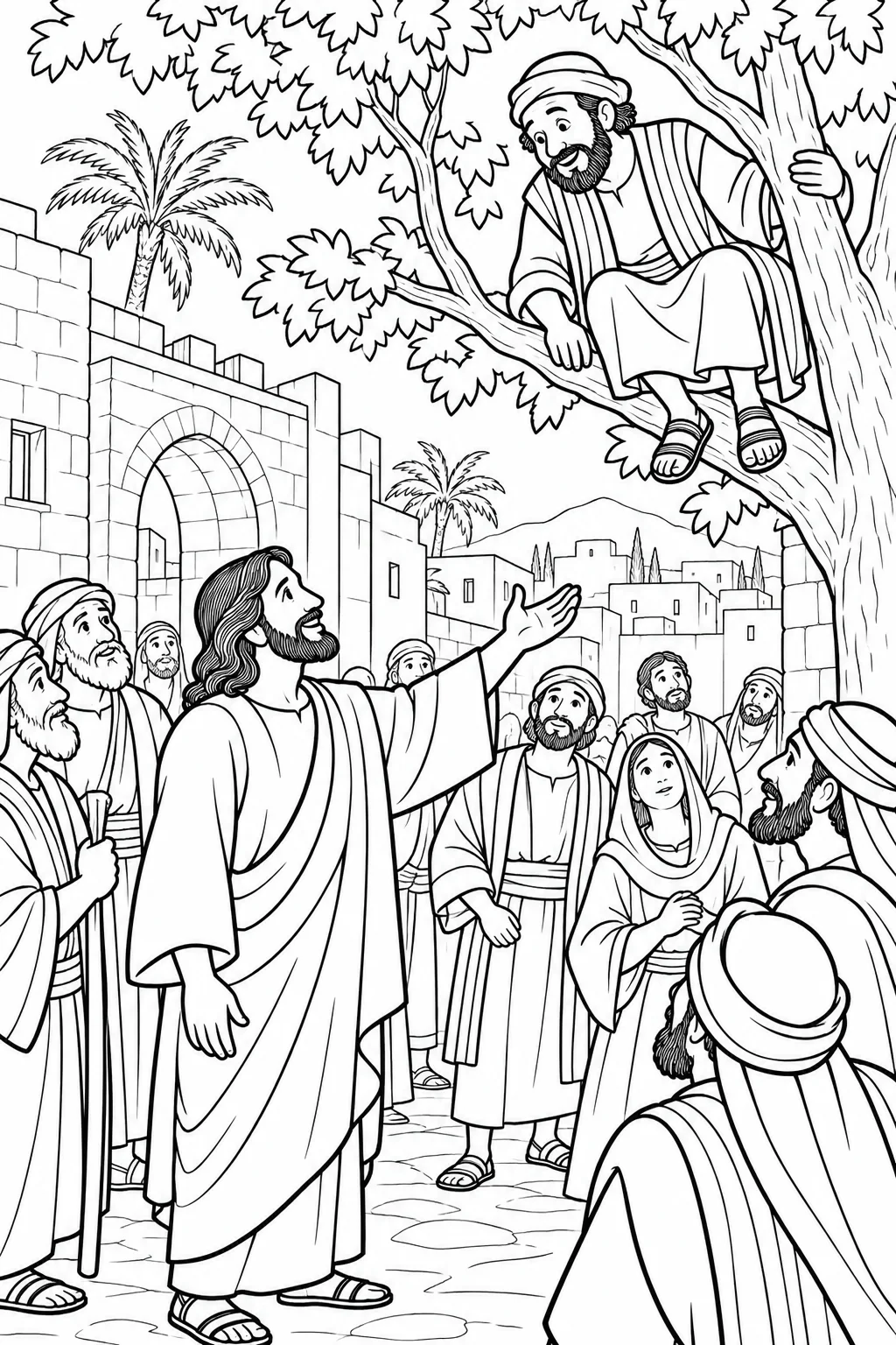 Jesus Calls Zacchaeus Down Bible coloring page